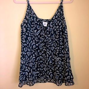 CAbi Purr Peplum Cami Blouse SIZE SMALL Blue Animal Print